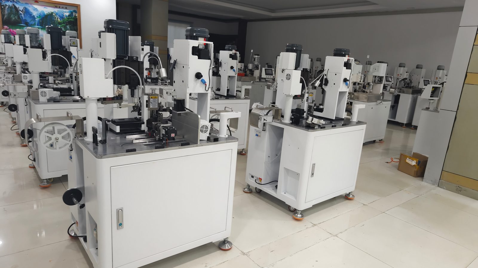 Turingnex factory — Finished machine rows awaiting final test and packing